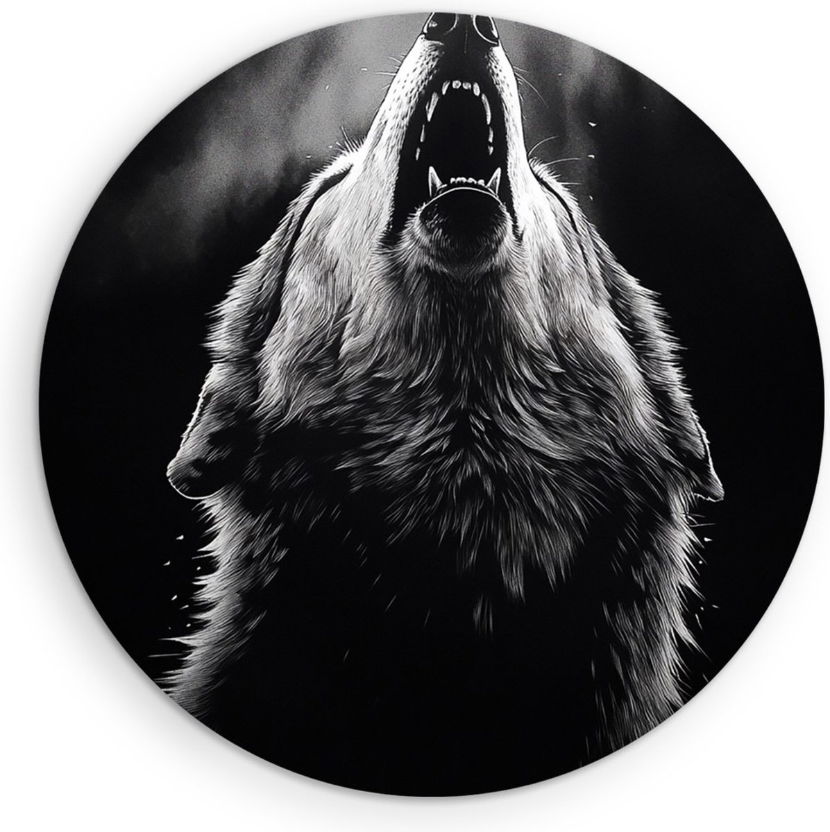 Saammp Forex Muurcirkel - Huilende Wolf - Portret - Natuur - Dieren - Ø 40 - Wandcirkel - Wanddecoratie Cirkel - Muurdecoratie Woonkamer - Slaapkamer decoratie - Rond Schilderij