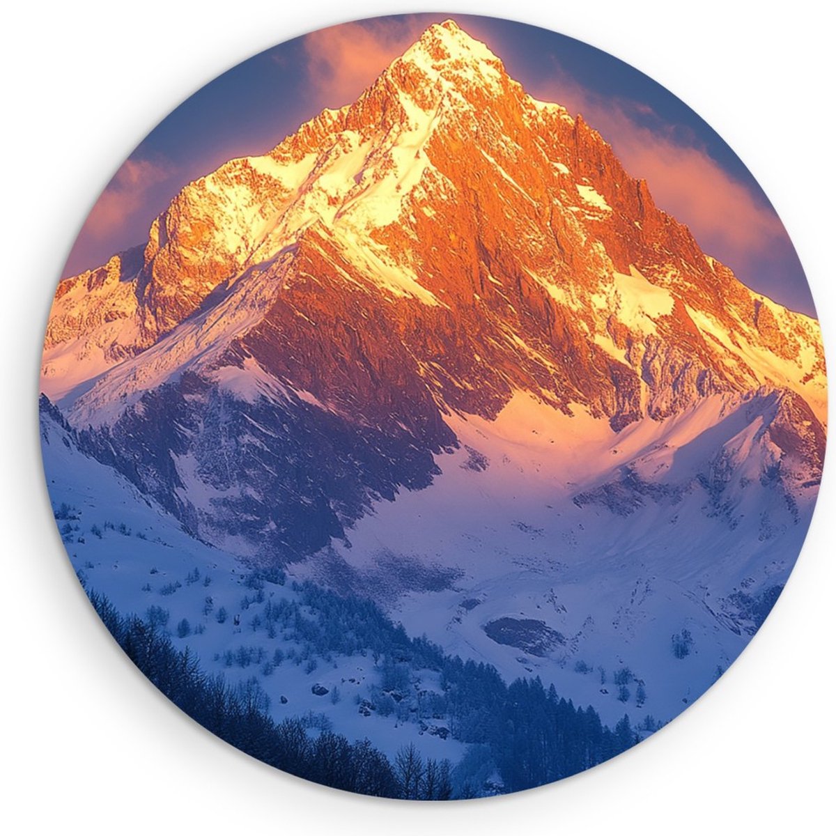 Saammp Forex Muurcirkel - Bergtop in de zon - Natuur - Landschap - Ø 30 - Wandcirkel - Wanddecoratie Cirkel - Muurdecoratie Woonkamer - Slaapkamer decoratie - Rond Schilderij