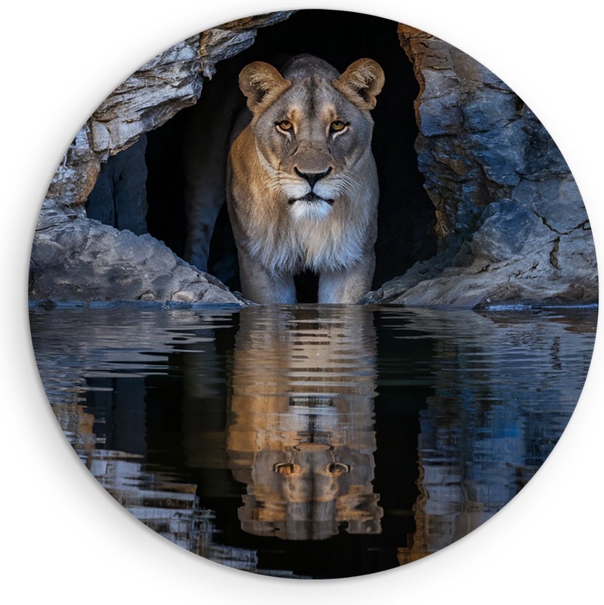 Saammp Forex Muurcirkel - Leewin tussen de stenen - Natuur - Dieren - Ø 50 - Wandcirkel - Wanddecoratie Cirkel - Muurdecoratie Woonkamer - Slaapkamer decoratie - Rond Schilderij