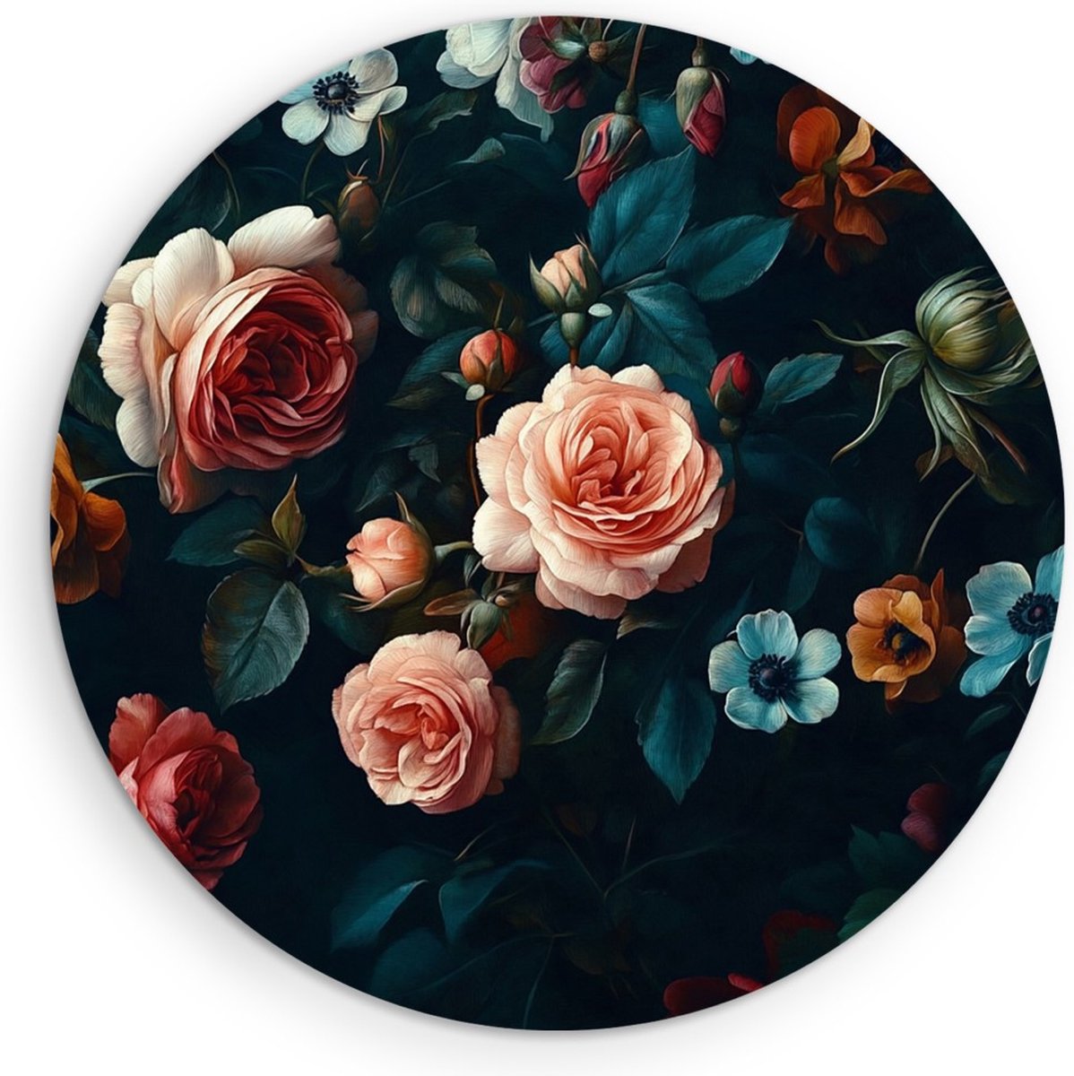 Saammp Forex Muurcirkel - Luxe Bloemen bij elkaar - Natuur - Ø 50 - Wandcirkel - Wanddecoratie Cirkel - Muurdecoratie Woonkamer - Kantoor Decoratie