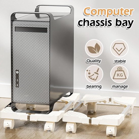 Qcdou PC-Standaard voor Tower - Mobiele CPU-Wagen Met 4 Wielen - Universele Computer Desktopstandaard Onder Bureau voor Gamers, Studenten, Thuis, Kantoor - Zwart