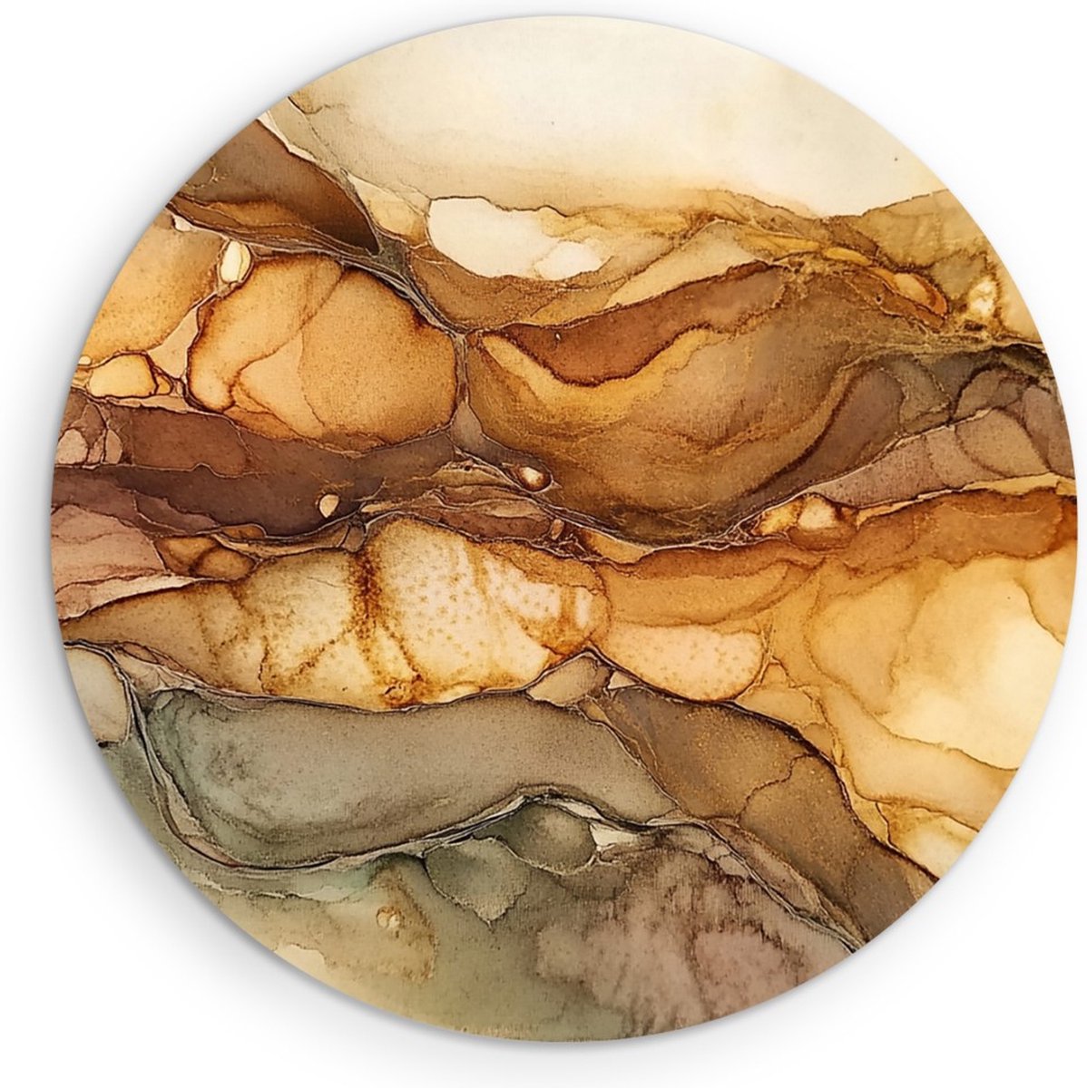 Saammp Muurcirkel Hout - Brons marmer - Abstract - Ø 80 - Wandcirkel - Wanddecoratie Cirkel - Muurdecoratie Woonkamer - Slaapkamer decoratie - Rond Schilderij