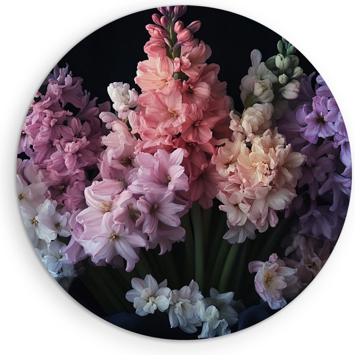 Saammp Muurcirkel Hout - Kleurrijke bloemen - Zwart - Natuur - Abstract - Ø 50 - Wandcirkel - Wanddecoratie Cirkel - Muurdecoratie Woonkamer - Kantoor Decoratie