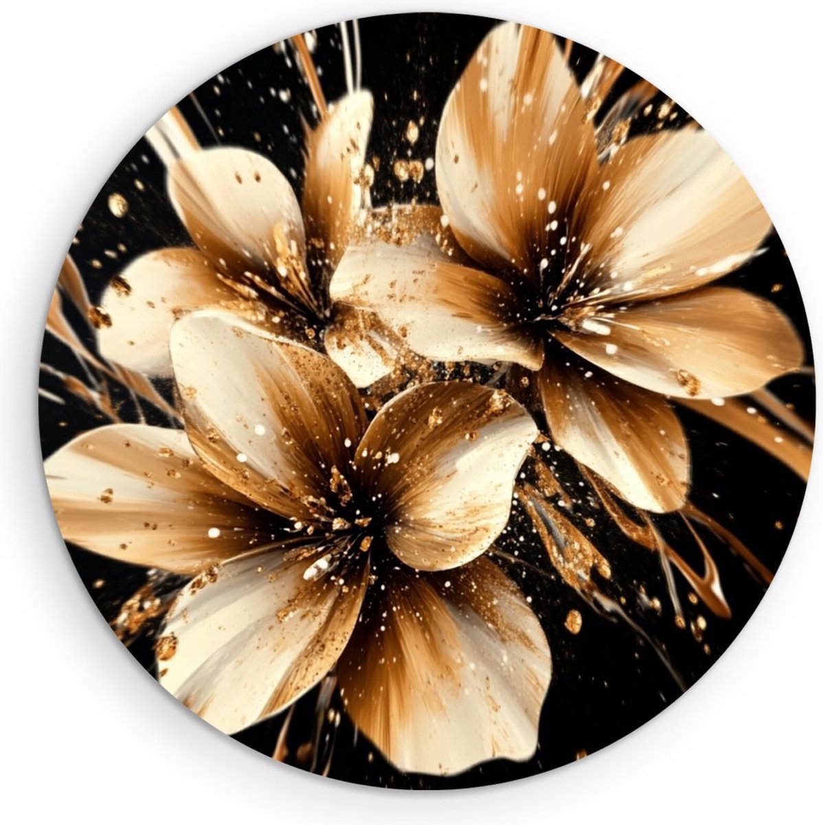 Saammp Muurcirkel Hout - Vintage - beige bloemen - Natuur - Abstract - Ø 50 - Wandcirkel - Wanddecoratie Cirkel - Muurdecoratie Woonkamer - Woonkamer Decoratie
