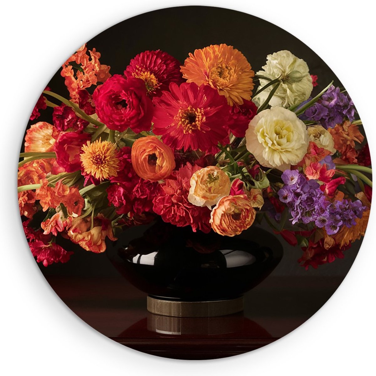 Saammp Muurcirkel Hout - Stilleven Bloemboeket - Kleurrijk - Klassiek - Ø 60 - Wandcirkel - Wanddecoratie Cirkel - Muurdecoratie Woonkamer - Eetkamer Decoratie