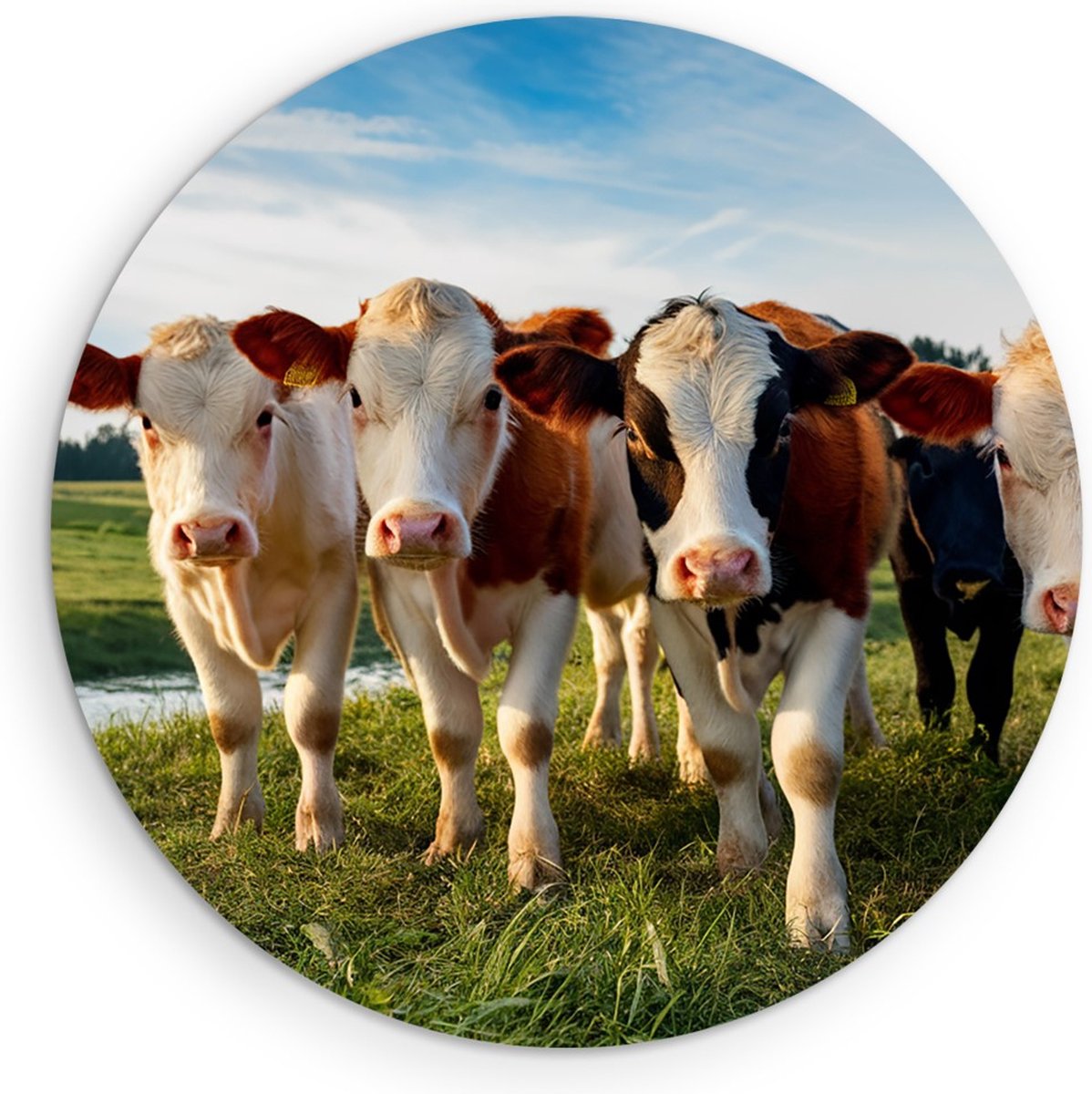 Saammp Forex Muurcirkel - Koeien portret - Natuur - Dieren - Ø 50 - Wandcirkel - Wanddecoratie Cirkel - Muurdecoratie Woonkamer - Slaapkamer decoratie - Rond Schilderij