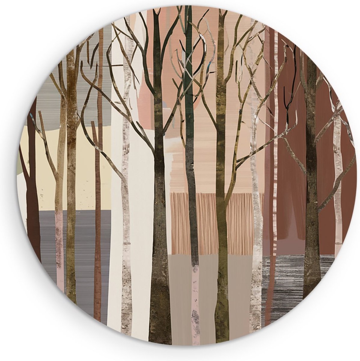 Saammp Forex Muurcirkel - Bomen - Beige - Bruin - Bloemen - Landschap - Natuur - Ø 50 - Wandcirkel - Wanddecoratie Cirkel - Muurdecoratie Woonkamer - Slaapkamer decoratie - Rond Schilderij