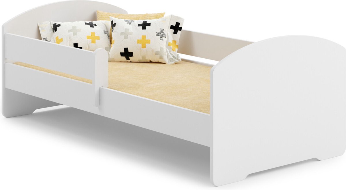 Viking Choice LUK - Peuterbed met matras & hekje - 160x80cm - Wit - Houten frame - Inclusief lattenbodem