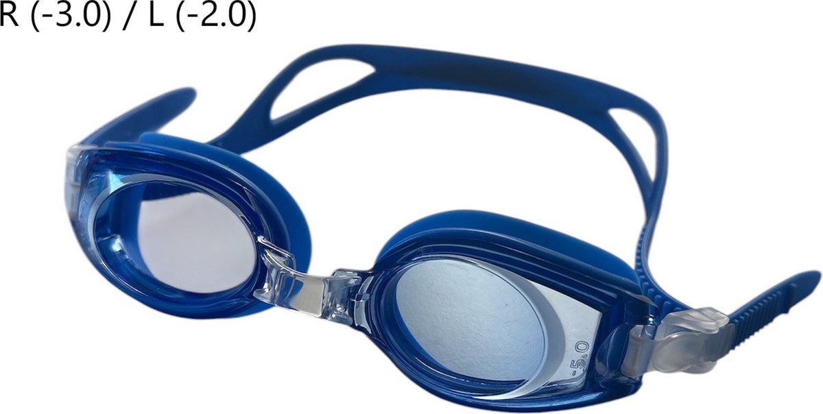 Kinderzwembril op sterkte - R (-3.0) / L (-2.0) - Blauw