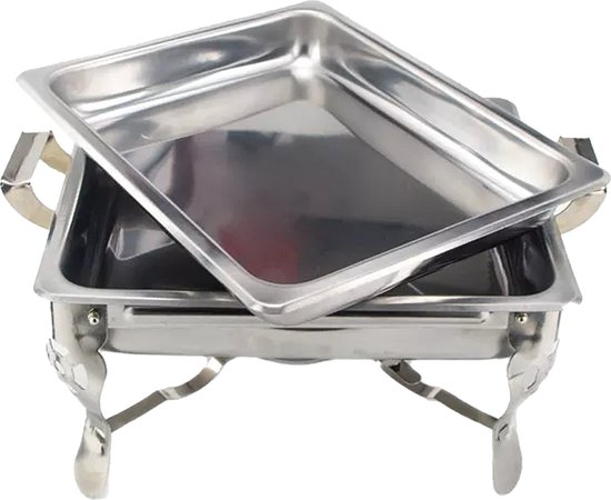 Alora Chafing Dish Chrome - Voedsel Verwamer - Voedsel Warmhouden - met Deksel - Buffetwarmer - Roestvrij Staal - Chrome - Warmhoudplaat - Bain Maria - Warmhoudbakken - 35 x 28 x 25cm - Warmhoudschalen — afbeelding 5