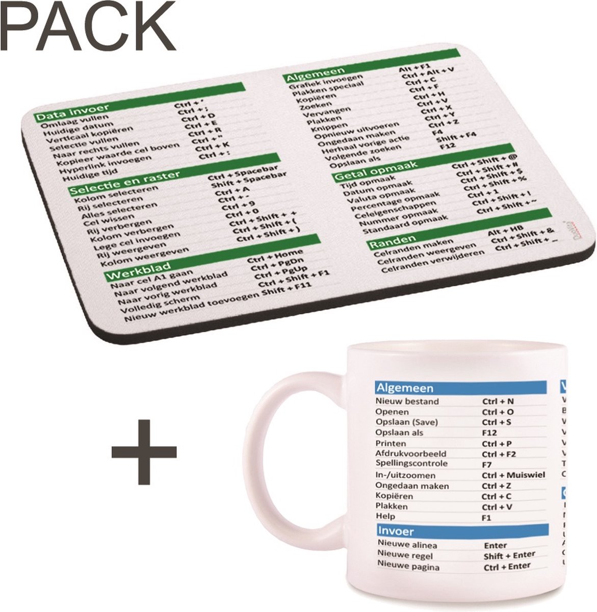 Pack Muismat en Mok met Shortcuts en Sneltoetsen voor Excel / Word Gebruikers Nederlands WIN versie" - Muis Mat - Cadeau Collega Bedankt - Kantoor Cadeau- Afscheid Cadeau - Bureau Accessoire - Computer Accountant