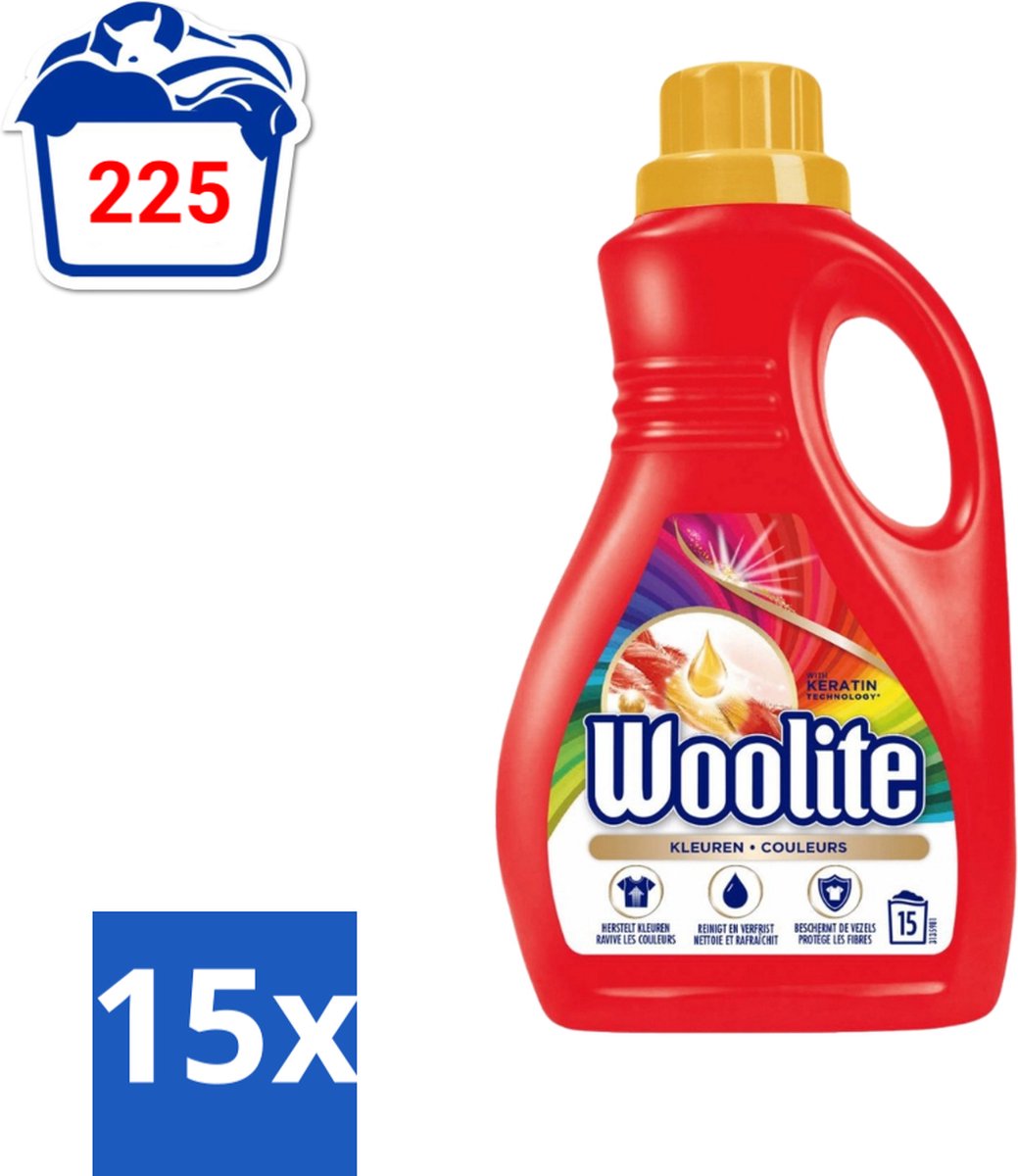 15 x Woolite Color - Vloeibaar Wasmiddel - Met Keratine - Gekleurde Was - 15 Wasbeurten - 0,9L - Gekleurde Was - Keratine Wasmiddel - Kleurbehoud - Wasmiddel Voor Gekleurde Stoffen - Wasmiddel Met Keratine