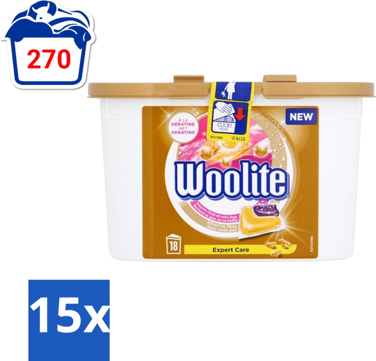 15 x Woolite Expert Care - Wasmiddelcapsules - Met Keratine - Delicate Was - 18 Wasbeurten - Delicate Was - Keratine Wasmiddel - Wasmiddel Voor Zijde - Wasmiddel Voor Wol - Wasmiddel Voor Lingerie