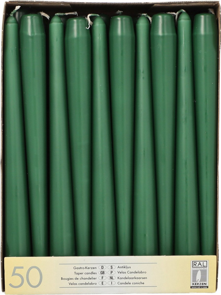 Conpax Candles Dinerkaarsen/kandelaar kaarsen Mega Pack - 50x stuks - donkergroen - 25 cm - Tafelkaarsen