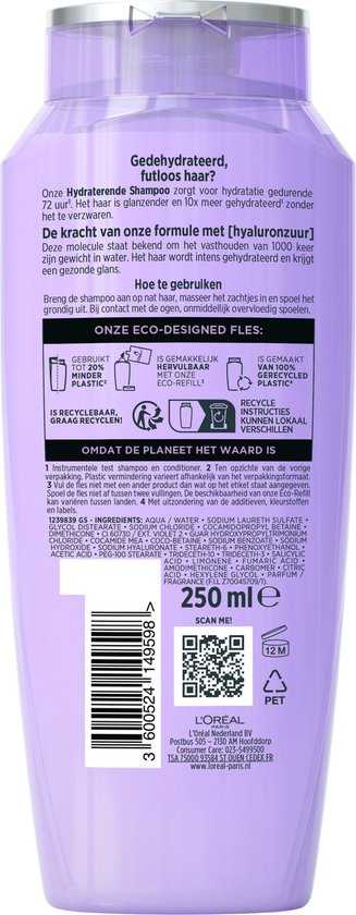 L'Oréal Paris Elvive Hydra Hyaluronic Shampoo - Haarverzorging voor verzwakt, futloos haar - 10x meer hydratatie - Shampoo voordeelverpakking - 6x 250 ml