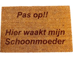 Deurmat met tekst - Deurmat kokos - Deurmat binnen - Pas op!! Hier waakt mijn schoonmoeder - 40x60 cm - Kleur bruin - Humor Deurmat met tekst - Deurmat kokos - Deurmat binnen - Pas op!! Hier waakt mijn schoonmoeder - 40x60 cm - Kleur bruin - Humor