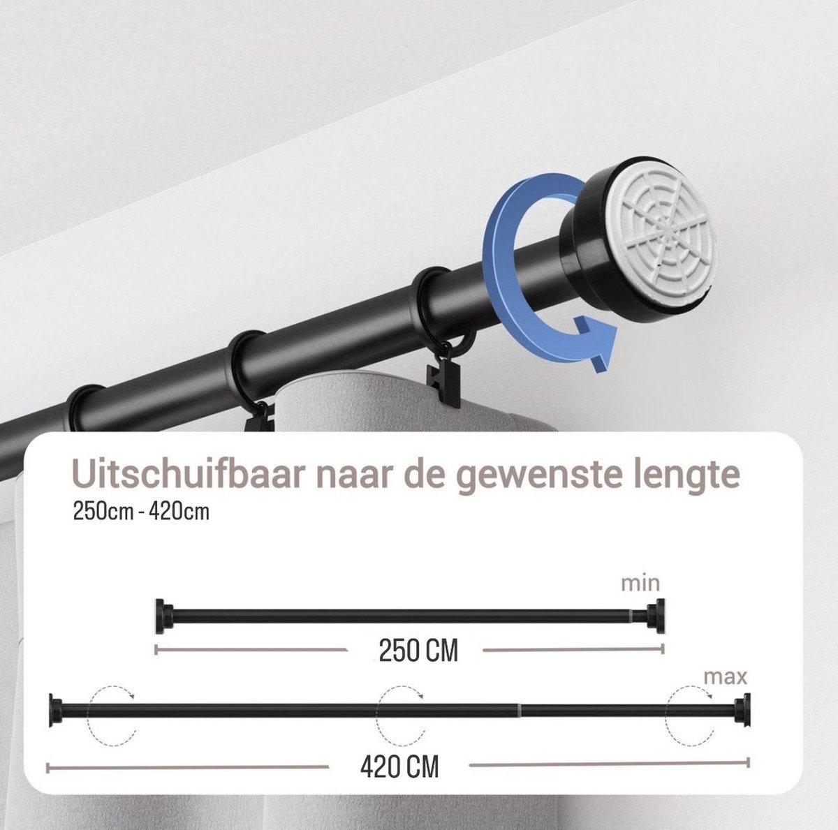 Venwemong curtain rod verstelbare curtain rod met eindstukken