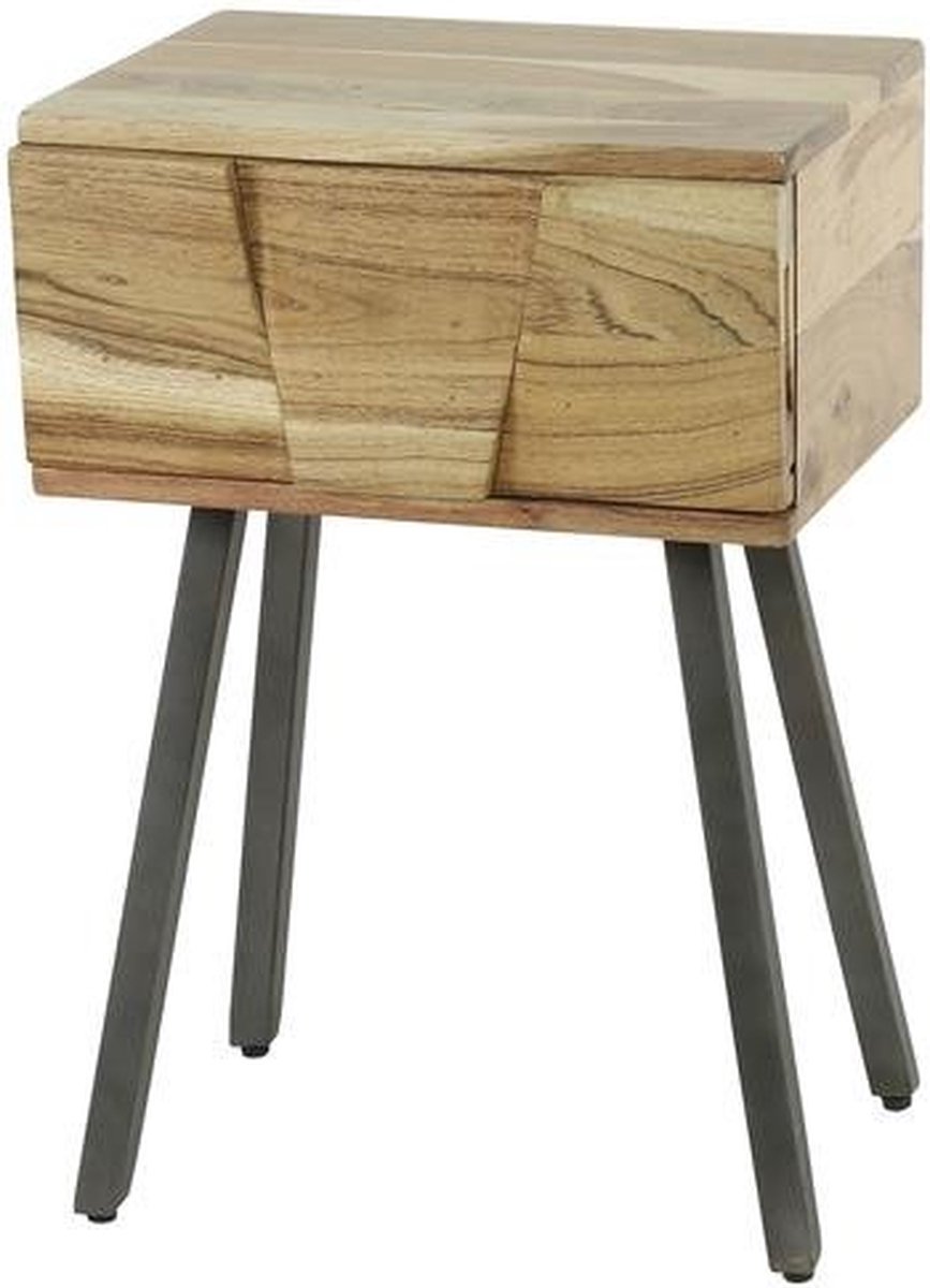 Luxe nachtkastje met Lade - Nachtkastje Metaal Industrieel Hout - Nachtkastjes met Lades & Schuine poot - Bijzettafeltjes Woonkamer Klein - Bijzettafels Bank Vierkant Hout & Zwart Landelijk (40 cm x 30 cm x 60 cm) - Per stuk