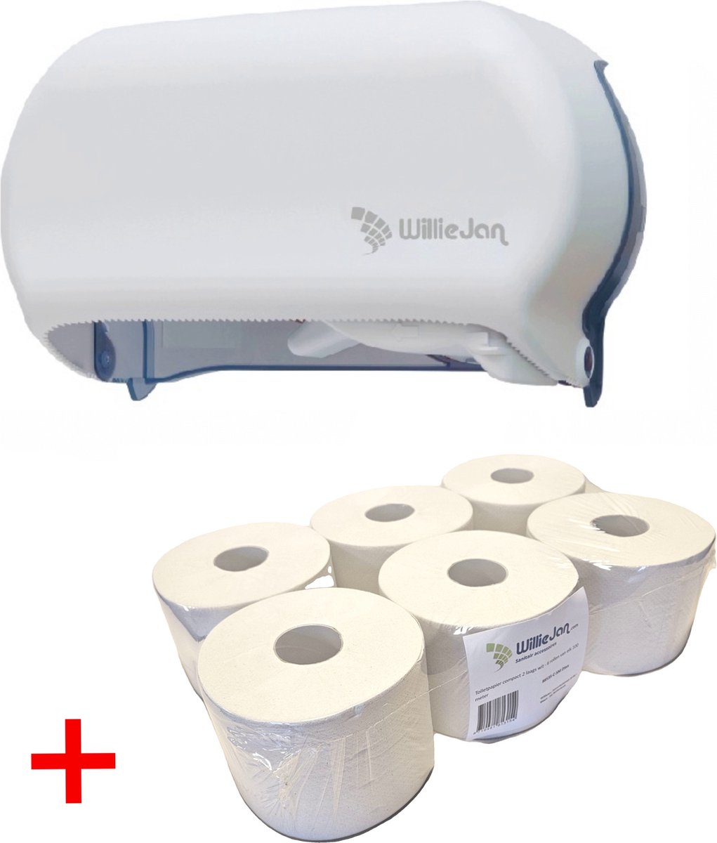 WillieJan startset Duo toiletrolhouder Wit – Toiletrolhouder + 6 x 100 meter toiletpapier