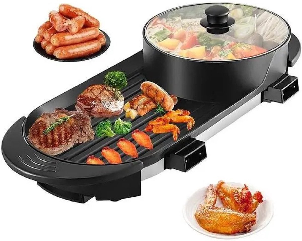 Dubbele Elektrische BBQ Pan - Grillplaat met Instelbare Temperatuur - 5 Snelheid Modi