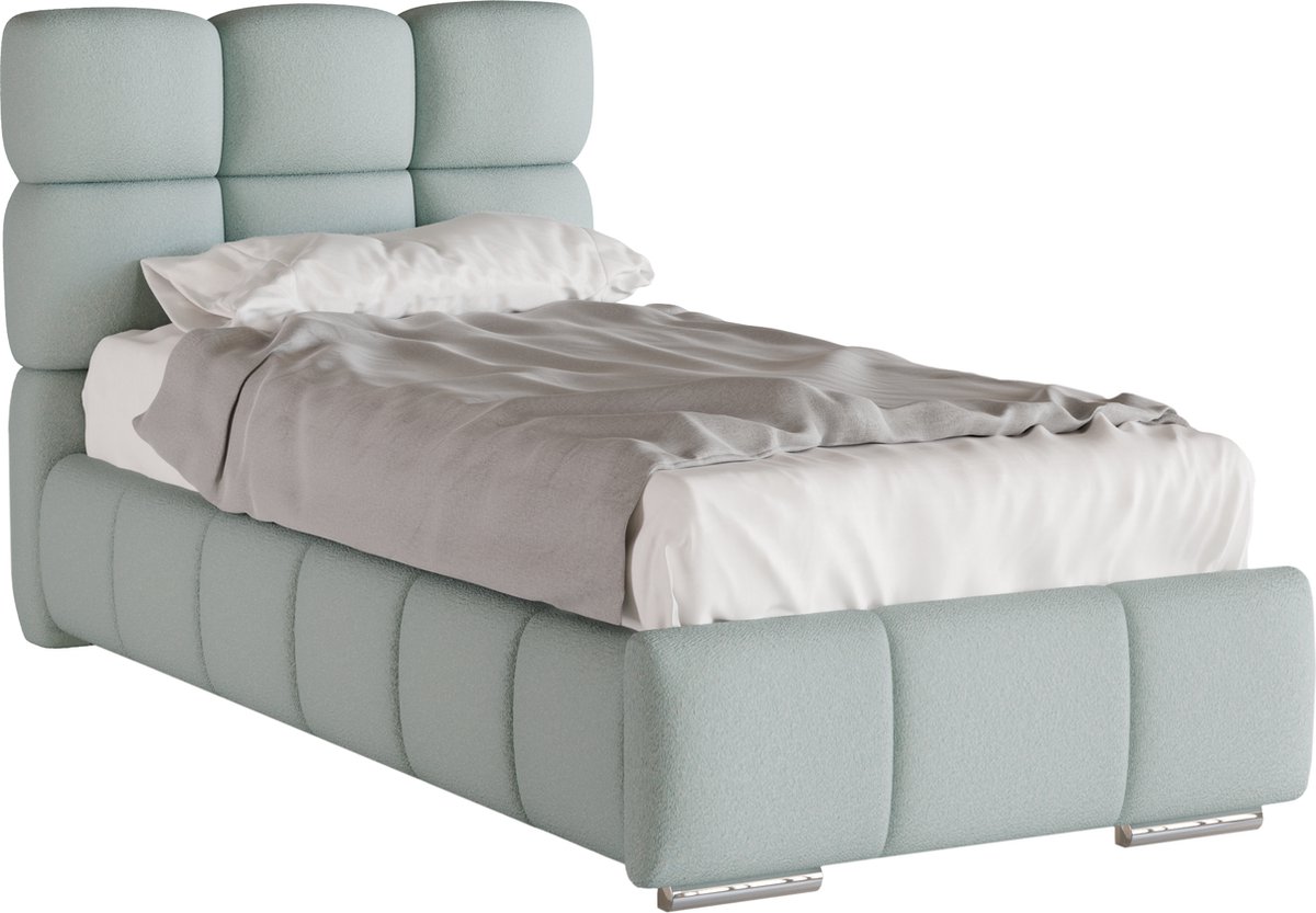 GEPOLSTERD BED Bliss 90 x 200 cm met opbergruimte, lattenbodem en Pocketveringmatras H3 (19 cm hoog)