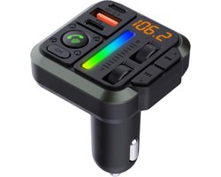 FTQ TR14 Bluetooth FM-zender – Dubbele USB-oplaadpoorten (USB-C PD 20W & USB-A QC 18W) – Bluetooth 5.3 – Handsfree Bellen & LED-sfeerverlichting - Inclusief FuturiQ Type-C oplaadkabel