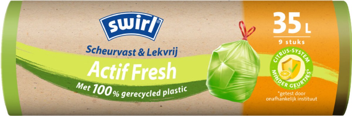 Goedkoopste Swirl Vuilniszakken met Trekband Geparfumeerd Actif Fresh 35 liter 9 stuks