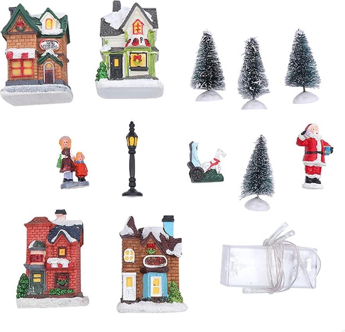 Kerstdorp Set LED Verlichte Miniatuur Huizen Stad - Huis 10 Stks Hars Kerst Scene Dorp - Kerst Beeldjes Ornament . – foto 3