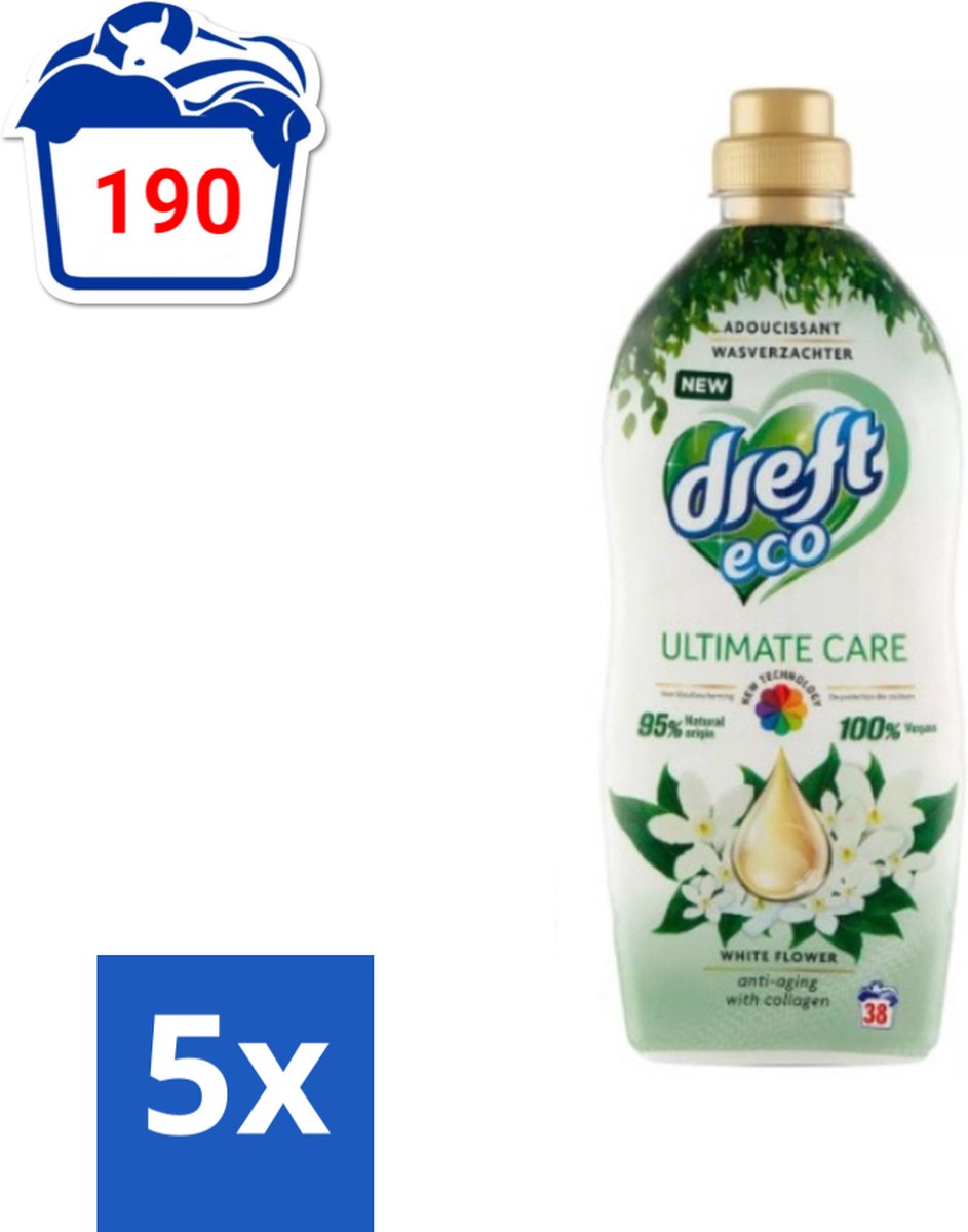 Dreft ECO - Wasverzachter - Gekleurde Was - Witte Bloem - Anti-Veroudering - 38 Wasbeurten - Bulkverpakking - 5 stuks