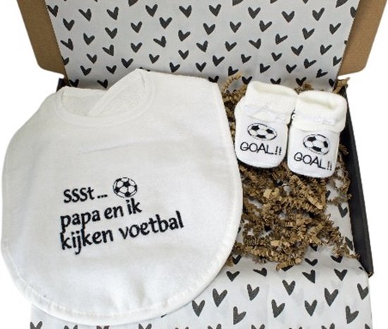 Brievenbus cadeau Sssst....Papa en ik kijken voetbal - cadeau baby - slabber- slofjes-voetbal - kraamcadeau