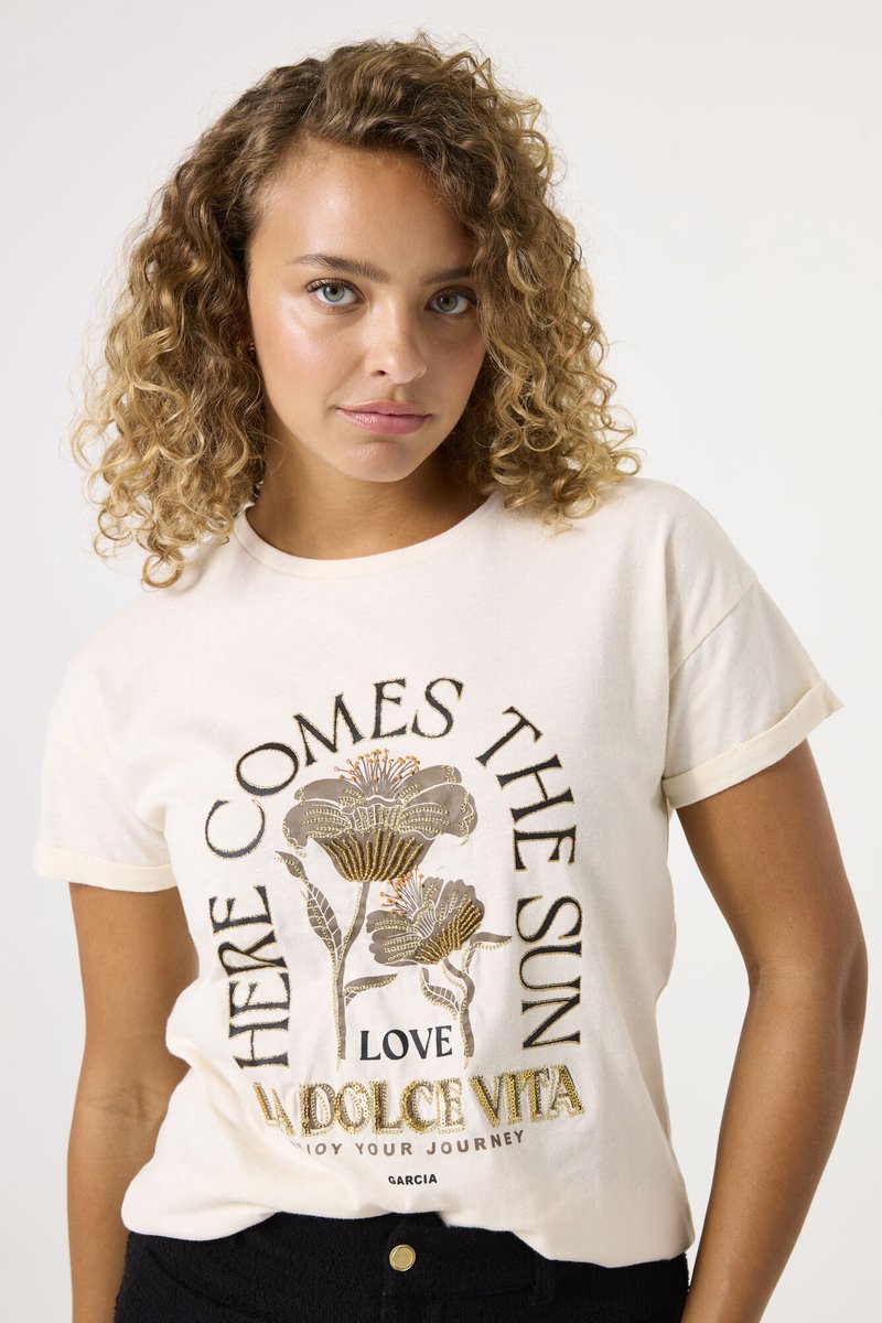 GARCIA Dames Print T-shirt Bruin Korte mouw