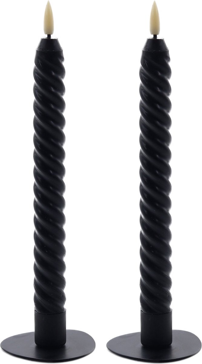 Mansion atmosphere swirl led diner kaars rustic zwart 24,5cm - 2 stuks