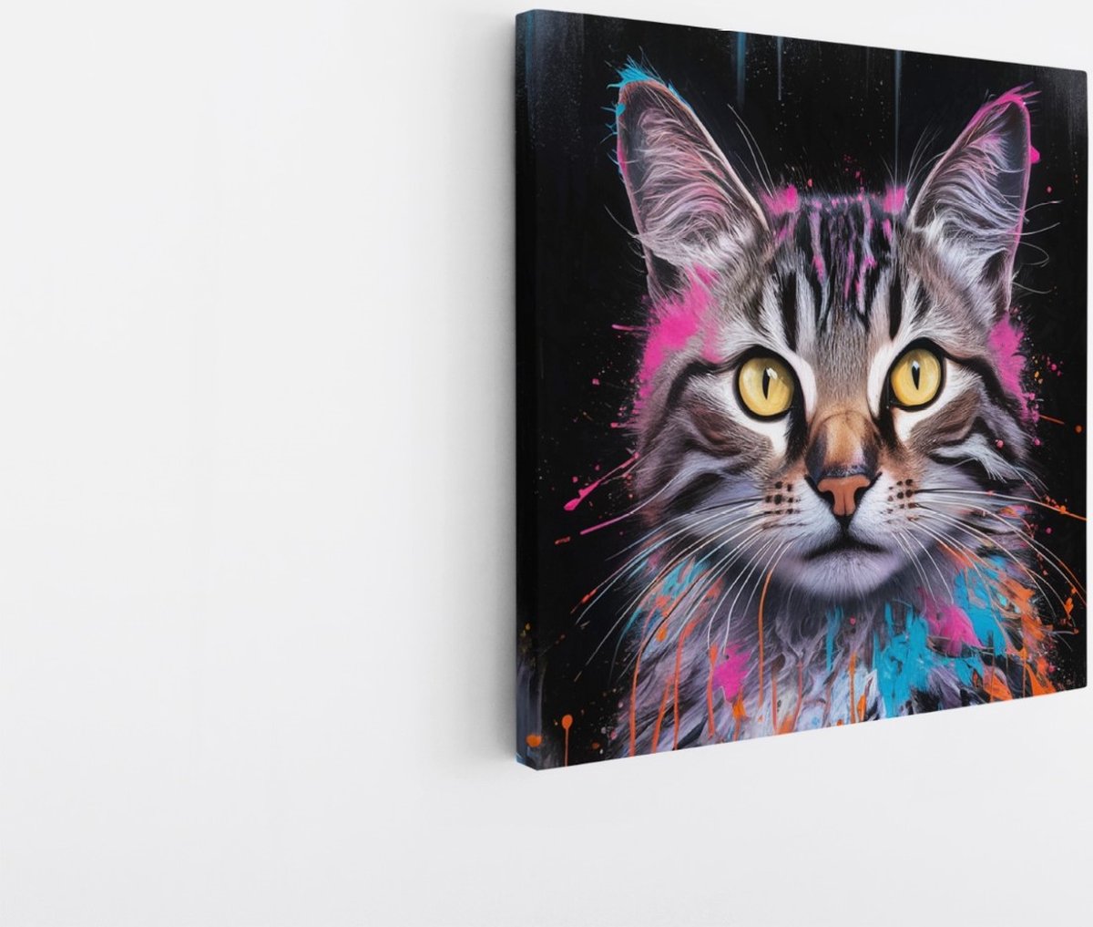 Saammp Canvas Schilderij - Kat - abstract - Dieren - 100x100 - Foto op canvas - Wanddecoratie - Muurdecoratie Woonkamer - Slaapkamer decoratie - Canvas Print Multicolor