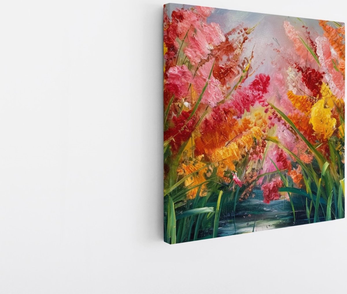 Saammp Canvas Schilderij - Bloementuin in Levendige Kleuren - Abstract - 100x100 - Foto op canvas - Wanddecoratie - Muurdecoratie Woonkamer - Kantoor Decoratie Multicolor