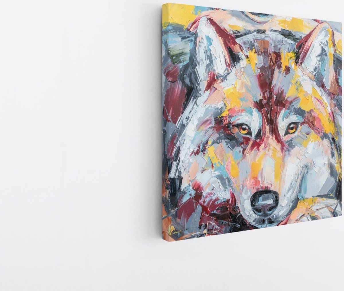 Saammp Canvas Schilderij - Abstract Kleurrijke Wolf - Natuur - Dieren - 40x40 - Foto op canvas - Wanddecoratie - Muurdecoratie Woonkamer - Slaapkamer decoratie - Canvas Print Multicolor