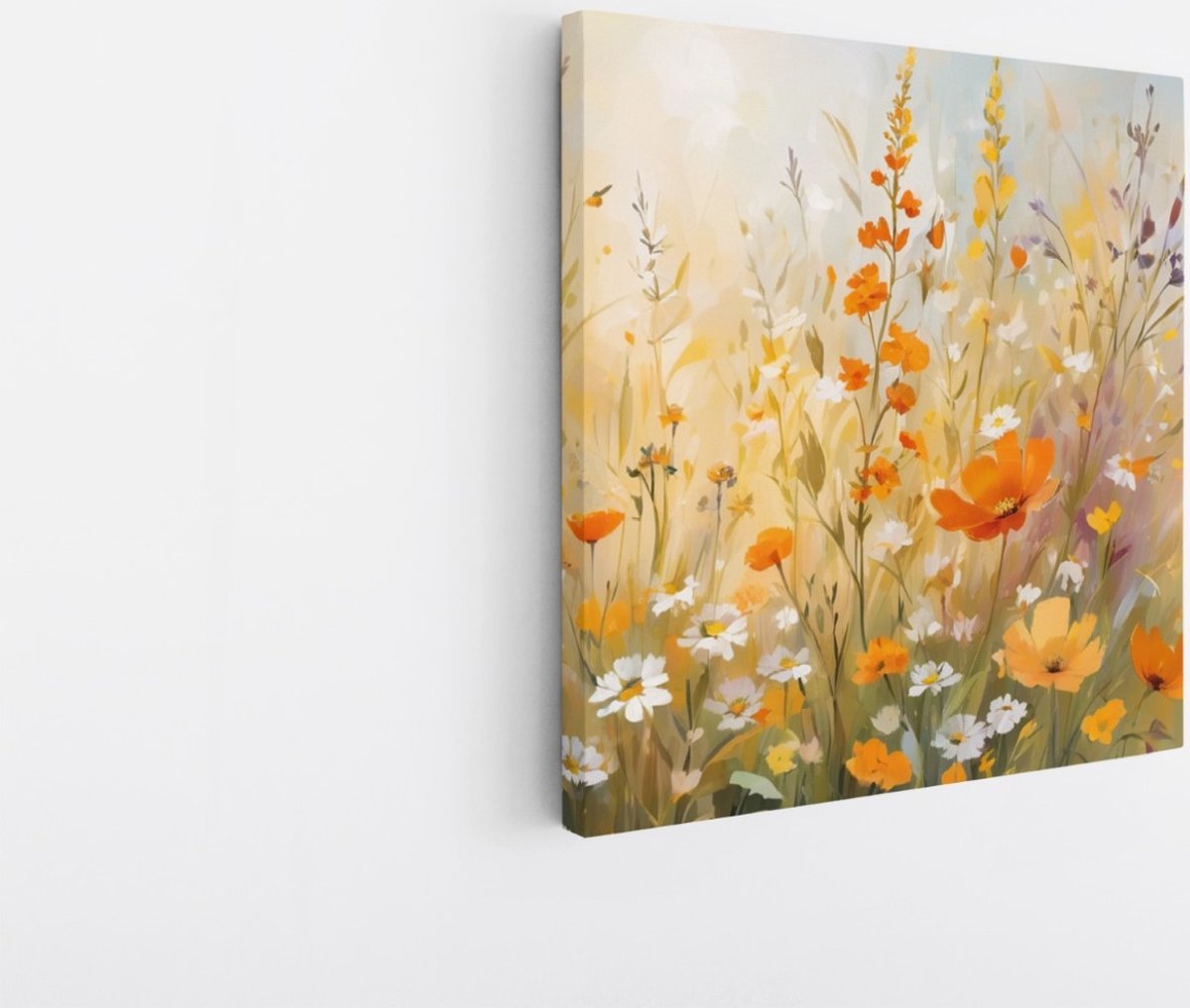 Saammp Canvas Schilderij - Oranje bloemen - geel - Abstract - 40x40 - Foto op canvas - Wanddecoratie - Muurdecoratie Woonkamer - Kantoor Decoratie Multicolor