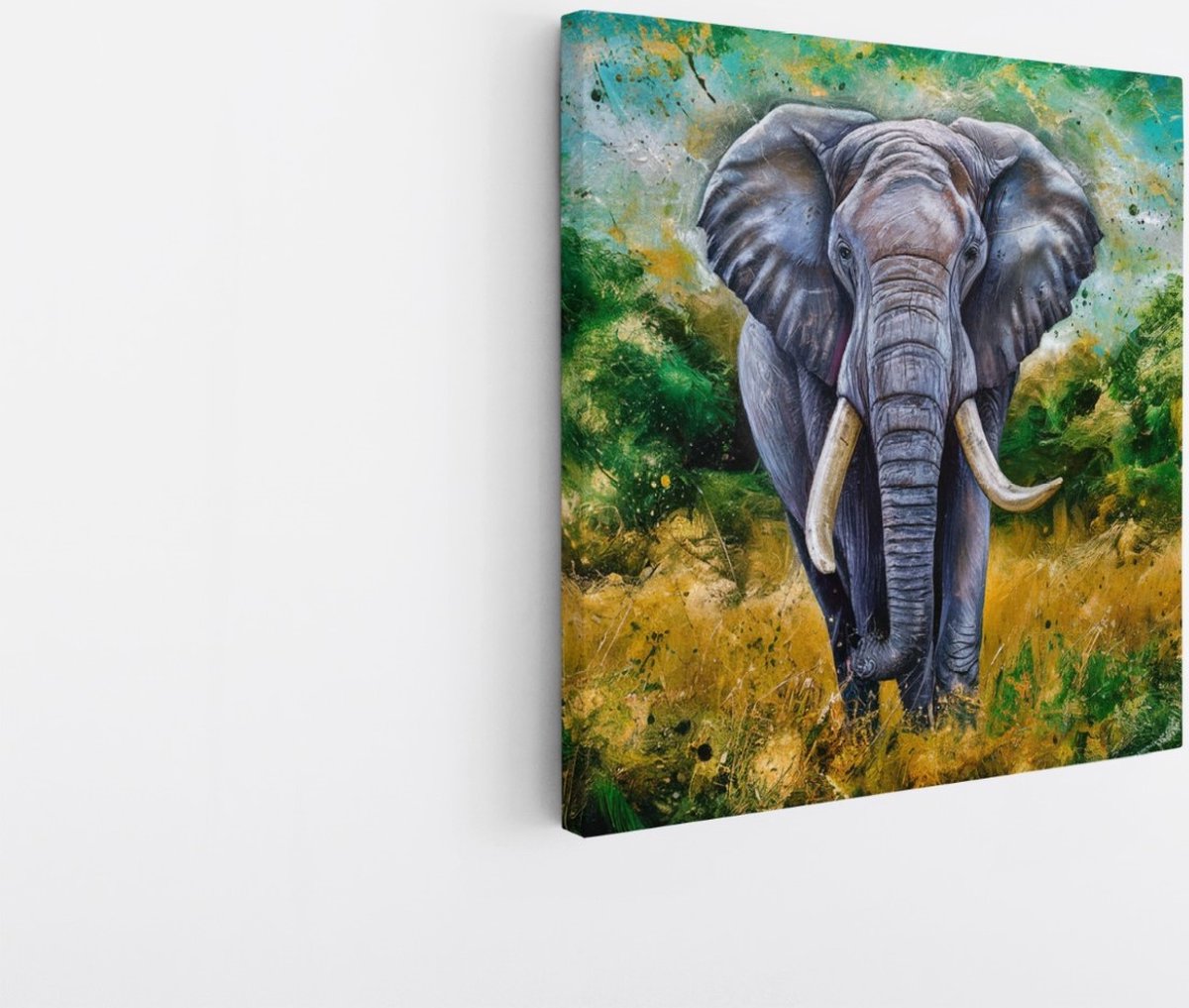 Saammp Canvas Schilderij - Abstracte Olifant - Afrika - Dieren - 40x40 - Foto op canvas - Wanddecoratie - muurdecoratie Woonkamer - Slaapkamer decoratie - Canvas Print Multicolor