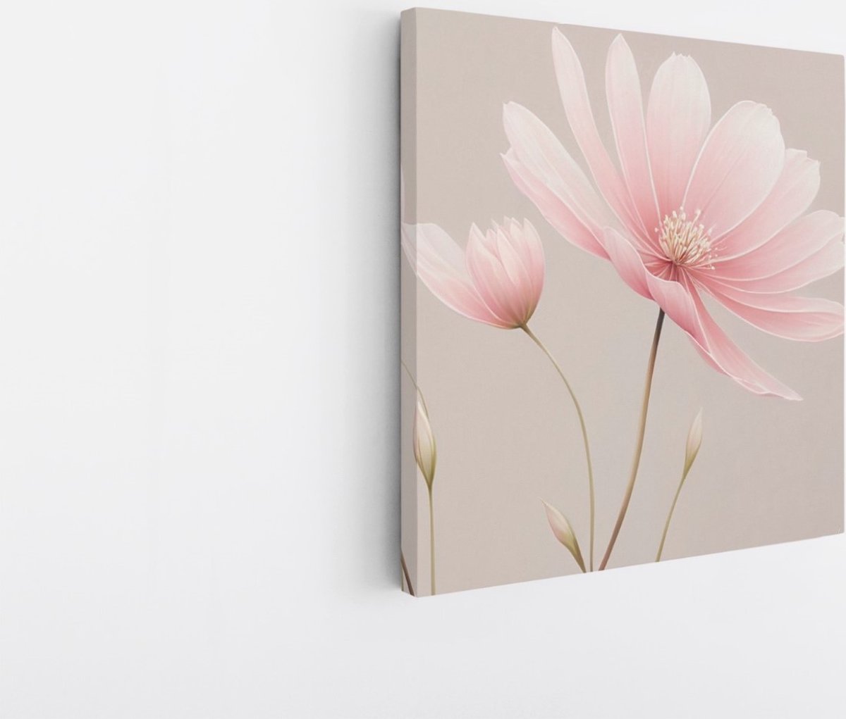 Saammp Canvas Schilderij - 2 Roze bloemen - Abstract - 60x60 - Foto op canvas - Wanddecoratie - Muurdecoratie Woonkamer - Kantoor Decoratie Multicolor