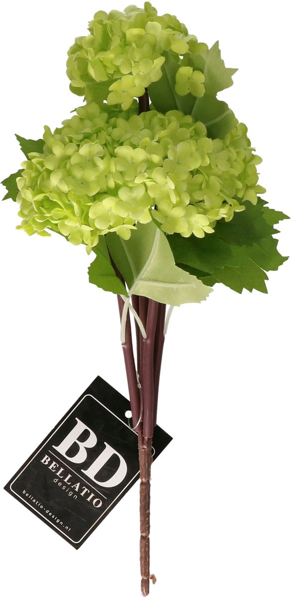 Bellatio Design Kunstbloem Viburnum / sneeuwbal - 30 cm - groen - losse steel - kunst zijdebloemen