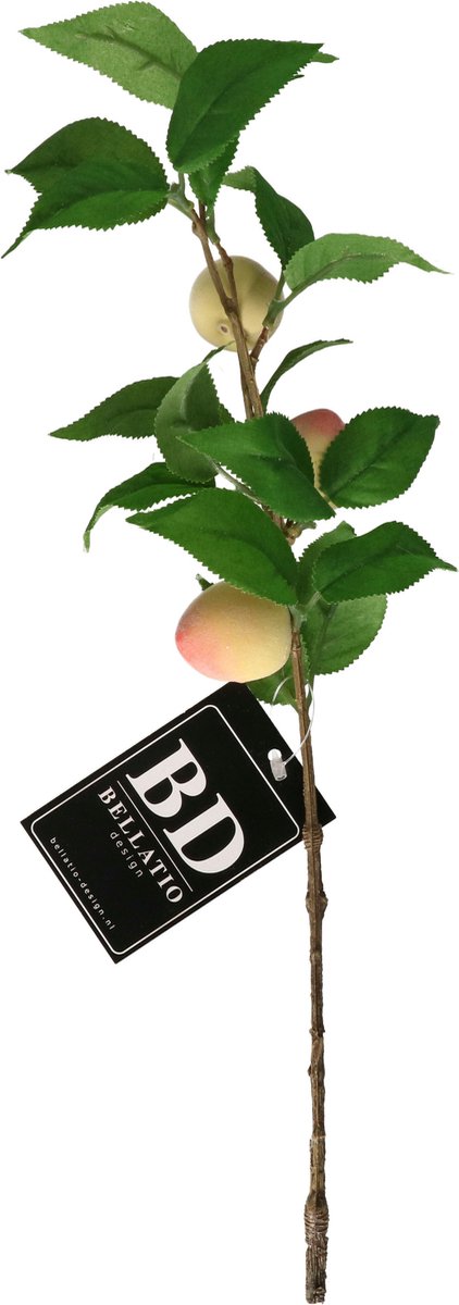 Bellatio Design Kunstbloem fruit tak Perzik - 40 cm - losse steel - kunst zijdebloemen Perzik oranje