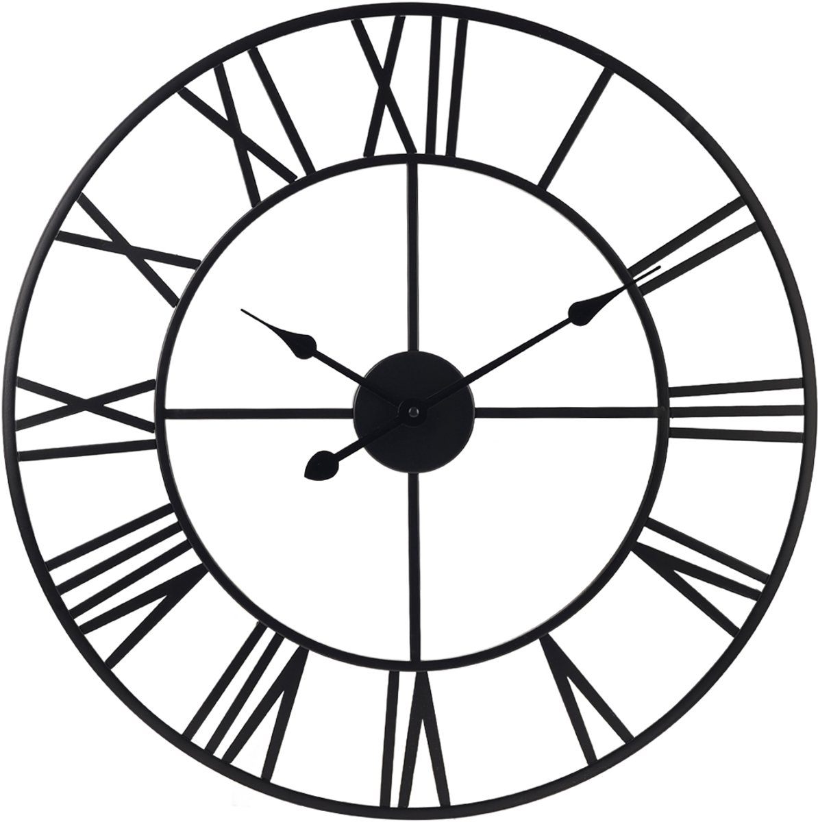 IvoQ Grote Industriële Wandklok – 60 cm – Stille Metalen Klok met Romeinse Cijfers – Modern & Tijdloos