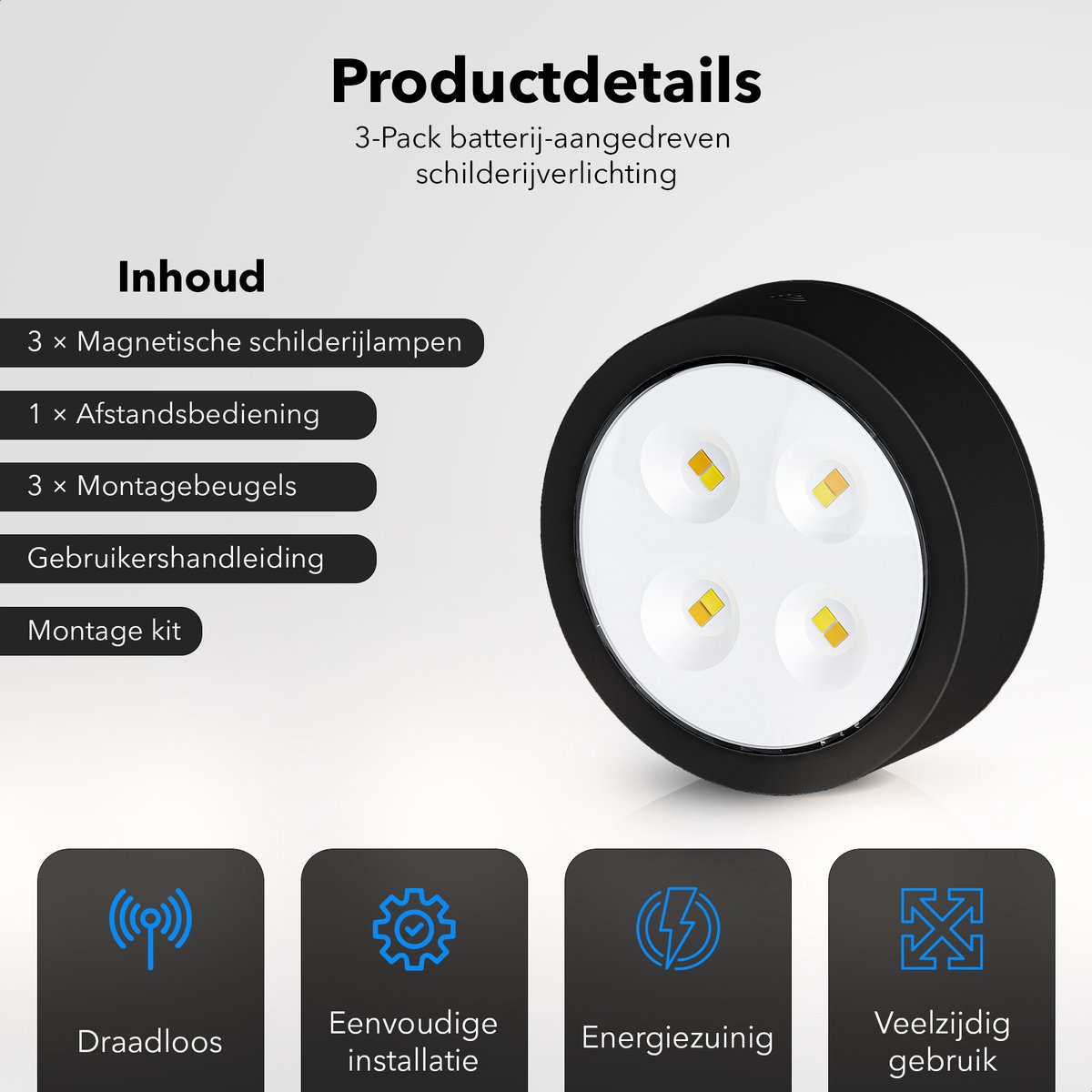 Topveden Schilderijverlichting for Muur, Magnetische LED Draadloze Kunst Schilderijlijstverlichting, Schilderijverlichting for Muur Met 3 Kleurtemperaturen(Gold