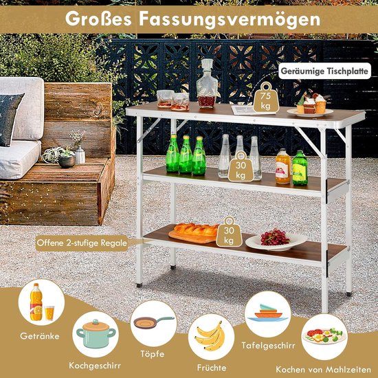 COSTWAY Opvouwbare Campingtafel, Aluminium Draagbare Picknicktafel met 2 verdiepingen Open Planken, Draagbare vouwtafel voor buitengebruik (Koffie) van Costway — afbeelding 5