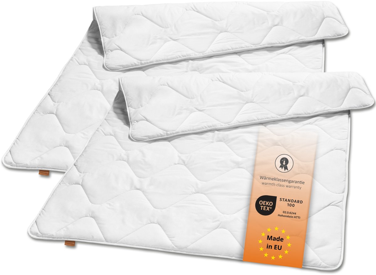 sleepling set van 2 Basic 100 all-season dekbed 155 x 220 cm | medium transition dekbed | Made in EU | Ökotex 100 | wasbaar op 60 graden | warmteklasse garantie | 100% fijne microvezel | wit
