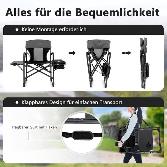 COSTWAY Campingstoel met zijtafel, koeltas en opbergtas, inklapbare COSTWAY Campingstoel met zijtafel, koeltas en opbergtas, inklapbare