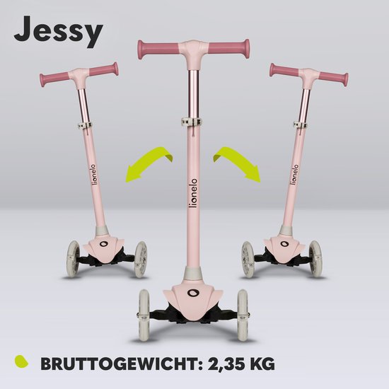 Lionelo Jessy Kinderstep - step 3 wielen - leeftijdsgroep 3+ - max 50kg - LED verlichting in de wielen - hoogte verstelbaar 65-70-75-80 cm
