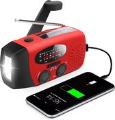 Noodradio Opwindbaar - 4000 mAh - Radio Met Accu Batterij Voor Noodsituaties - Noodpakket - Opwindbaar - Solar - Zaklamp - Powerbank - Noodradio Op Batterijen - Rood - Voor Rampen/Camping - Draagbare