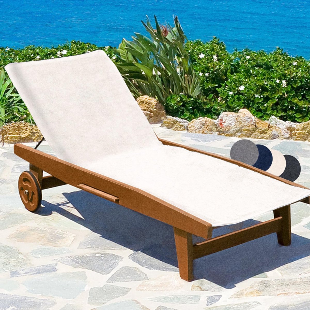 Zylo® Badstof Stoelhoes - Hoes voor Tuinstoel - Strandbed Badstof Hoes - Wit - 200cm x 70c