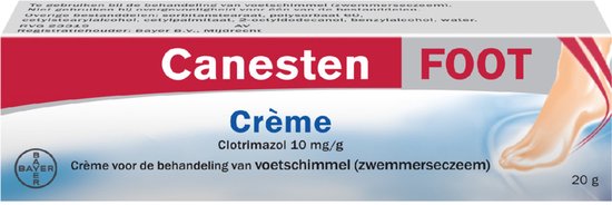 Canesten FOOT crème voor de behandeling van voetschimmel.