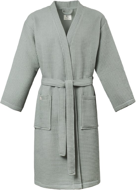 Linden&Green - Sauna badjas wafel - Groen M - unisex badjas - wafel badjas katoen